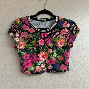 Love Tree Floral Stripe Crop Top Sz L
